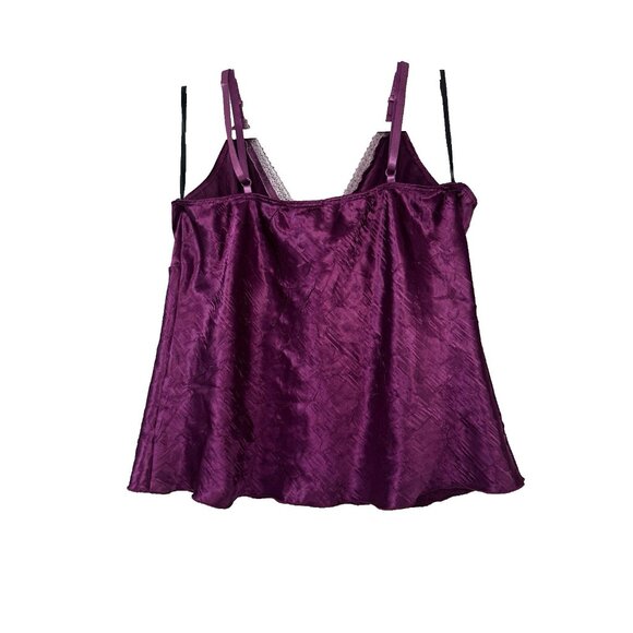 VTG Fashion Bug Y2K 90s Purple Crinkle Satin Beaded Babydoll Cami Top L USA Glam - Picture 2 of 9